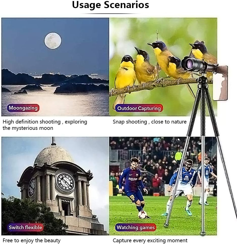 4k 10-300x40mm Super Telephoto Zoom Monocular Telescope with Phone Adapter Tripod Fit Adults for Hiking Hunting Camping Bird Watching Best Gifts for Men