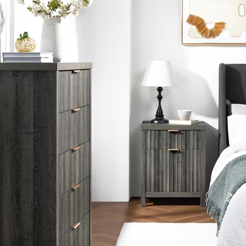 5 Drawers Dresser, 44 Inches Tall Modern Dresser for Bedroom, Curved Profile Design Chest of Drawers, Wood Drawer Organizer for Living Room, Hallway, Entryway (Grey Oak, 2 Pieces)