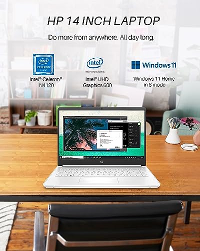 HP 2024 Newest 14" Ultral Light Laptop for Students Business, with Office Lifetime License, Intel Quad-Core N4120, 16GB RAM, 320GB Storage(64GB eMMC+256GB MSD), Webcam, Thin & Portable, Win 11 S