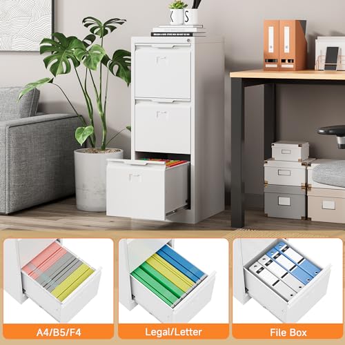 3 Drawer Vertical File Cabinet with Lock, Metal Filing Cabinet for Home Office, Locking File Cabinet for A4/F4/Legal/Letter, Assembly Required (Black, 3 Drawer)