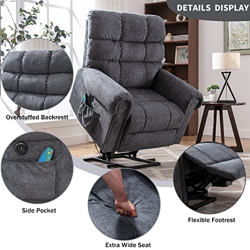 ANJ Large Power Lift Recliner Chair with Massage and Heat for Elderly Big People, Electric Wide Recliners, Heavy Duty and Safety Motion Fabric Reclining Mechanism with USB Ports, Side Pocket, Camel