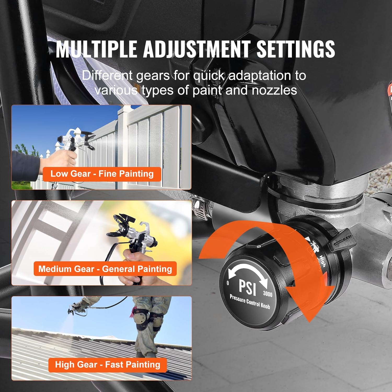 VEVOR Stand Airless Paint Sprayer, 3000PSI 750W Efficient Electric Airless Sprayer,for Home Interior and Exterior Furniture and Fences, Handheld Paint Sprayers, Fine and Even Painting Effect