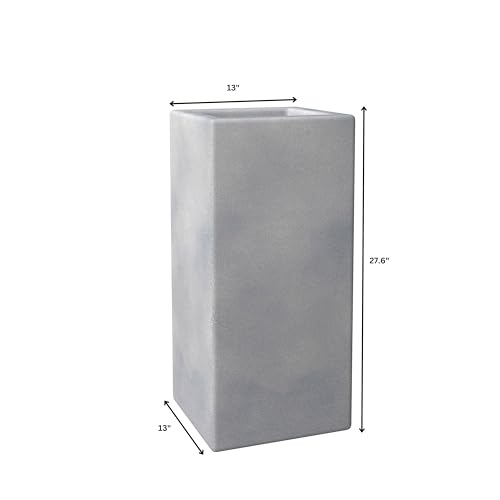 LeisureMod Terra Fiberstone and MGO Clay Planter, Mid-Century Modern Tall Square Planter Pot for Indoor and Outdoor (Dotted White, 24 Inch)