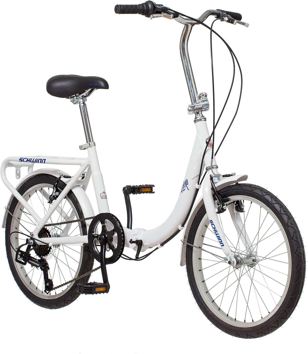 Schwinn Loop Adult Folding Bike, 20-inch Wheels, 7-Speed Drivetrain, Rear Carry Rack, Carrying Bag, Multiple Colors