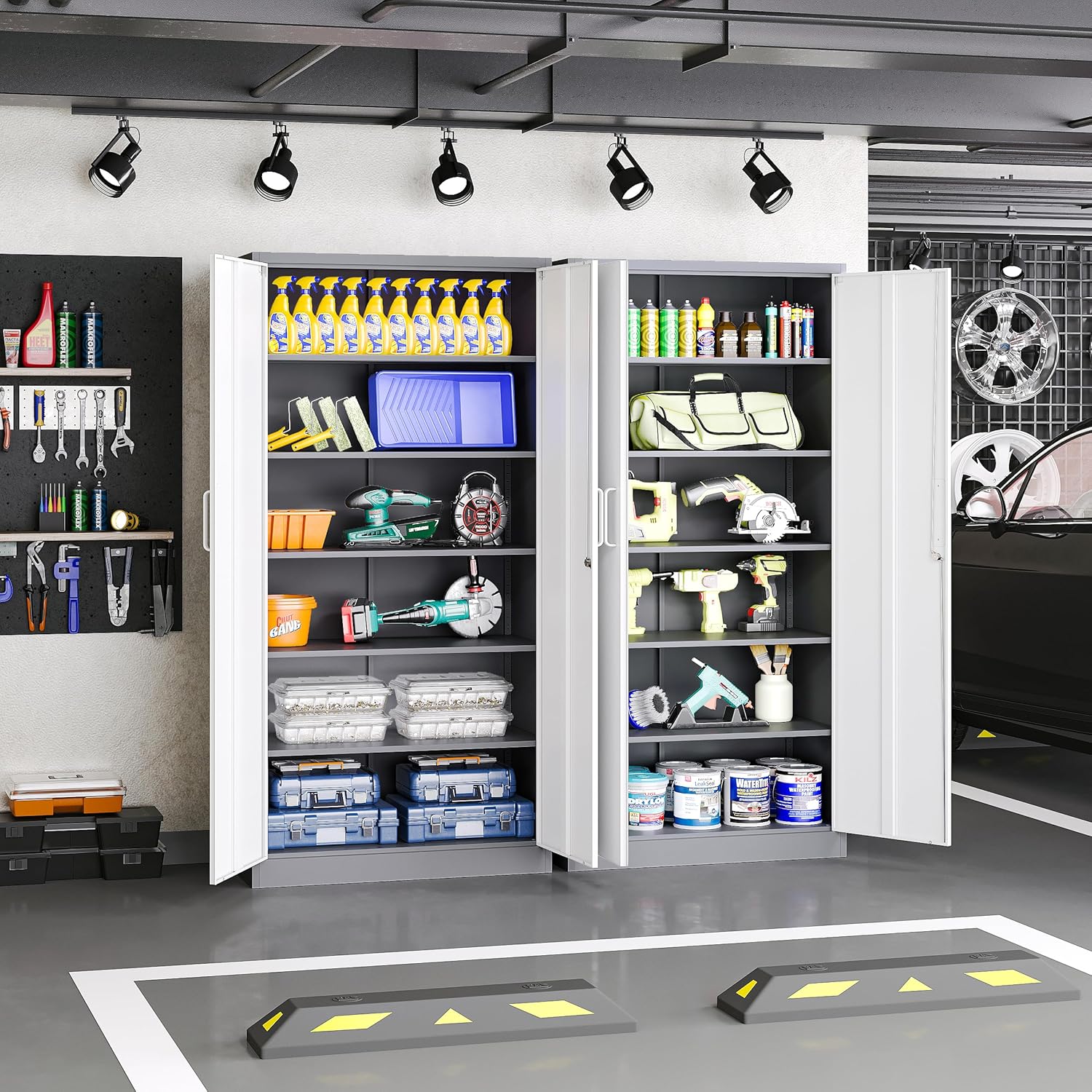 Metal File Cabinet,Locking Storage Cabinet with 2 Doors and 4 Adjustbale Shelves,Steel Tool Cabinet for Garage,Basement,Home Office