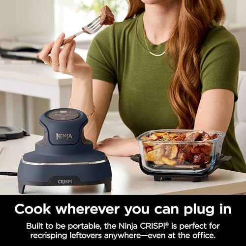 Ninja Crispi Air Fryer, Microwave, Freezer & Dishwasher Safe, Non Toxic Glass Portable Cooking System, 4 QT & 6 Cup Glass Containers with Storage Lids, Easy Meals, Air Fry, Bake, Green, FN101SG