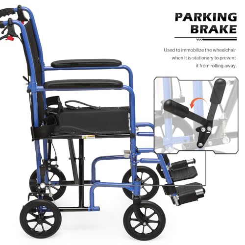monicare Lightweight Wheelchair for Adults, with Locking Hand Brakes, 8 Inch Rear Wheels and Back Folds Down User-Friendly Transport Compact 16 Inch Seat Wheel Chair, 250 lbs Weight Capacity, Red