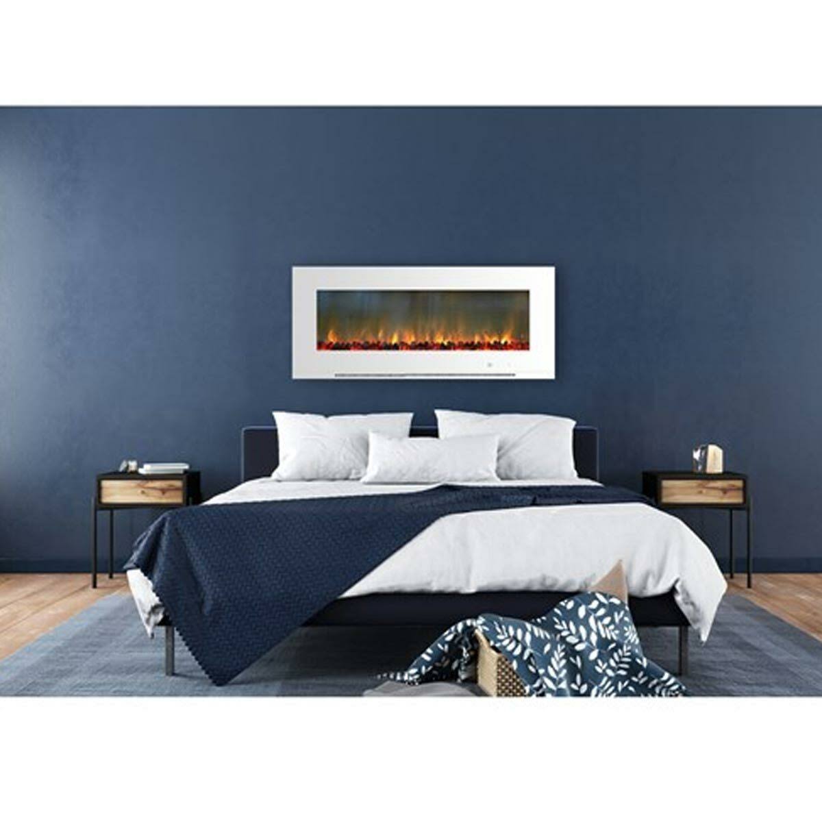 Cambridge Metropolitan Wall-Mount Electric Fireplace with Burning Log Display, White