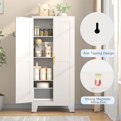 75.2" Tall Metal Pantry Cabinet, Storage Cabinets with 4 Door and 4 Adjustable Shelves, Black Kitchen Pantry Storage Cabinet, Freestanding Cupboard for Kitchen Dining Room Living Room Bathroom