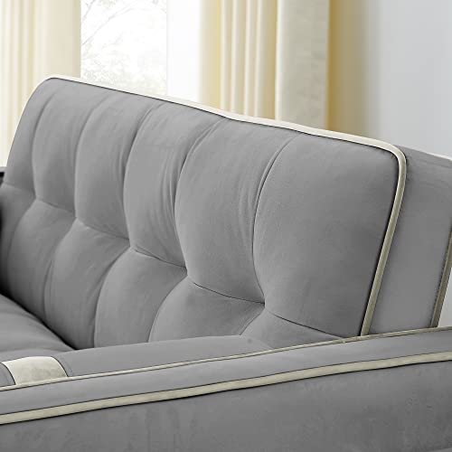 Velvet Sleeper Sofa 54" Convertible Sofa Recliner Bed 3-in-1, 3-Position Adjustable Backrest, Two Side Pockets, 2 Pillows for Living Room, Apartment, Black