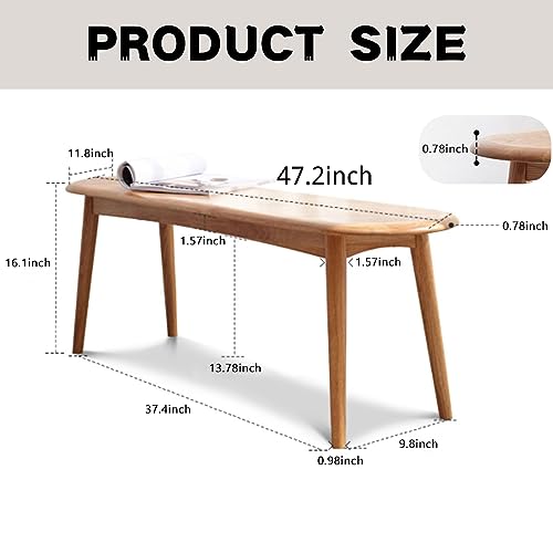 Solid Wood Dining Bench, Skinny Rectangular Dining Bench, Table Bench, Bench for Entryway, Bedroom, Living Room, Kitchen Room, Oak (Original wood color, 47.24)