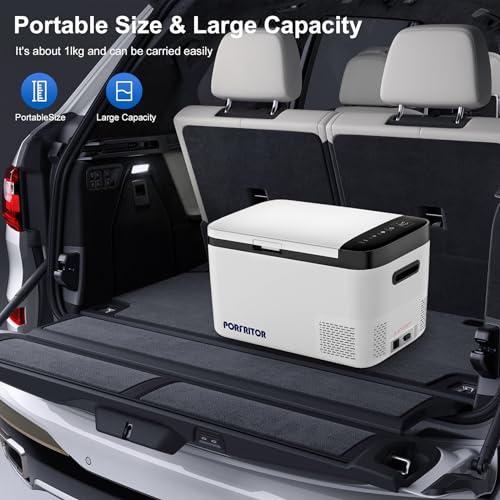 PORFRITOR 12 Volt Car Refrigerator, 48Qt Portable Freezer -4℉ to 68℉ Dual Zone Car Refrigerator,12 Volt Refrigerator with 12/24V DC & 110-240V AC for Home,Travel, RV, Truck