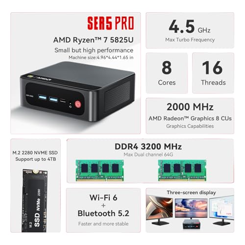 Beelink Mini PC EQR5 5825U AMD Ryzen 7 Processor(8C/16T, up to 4.5GHz), Micro Computer 16GB DDR4 500GB SSD Built-in PSU, Mini Computers Dual HDMI/4K 60Hz/WiFi6/BT5.2 Home/Office/HTPC