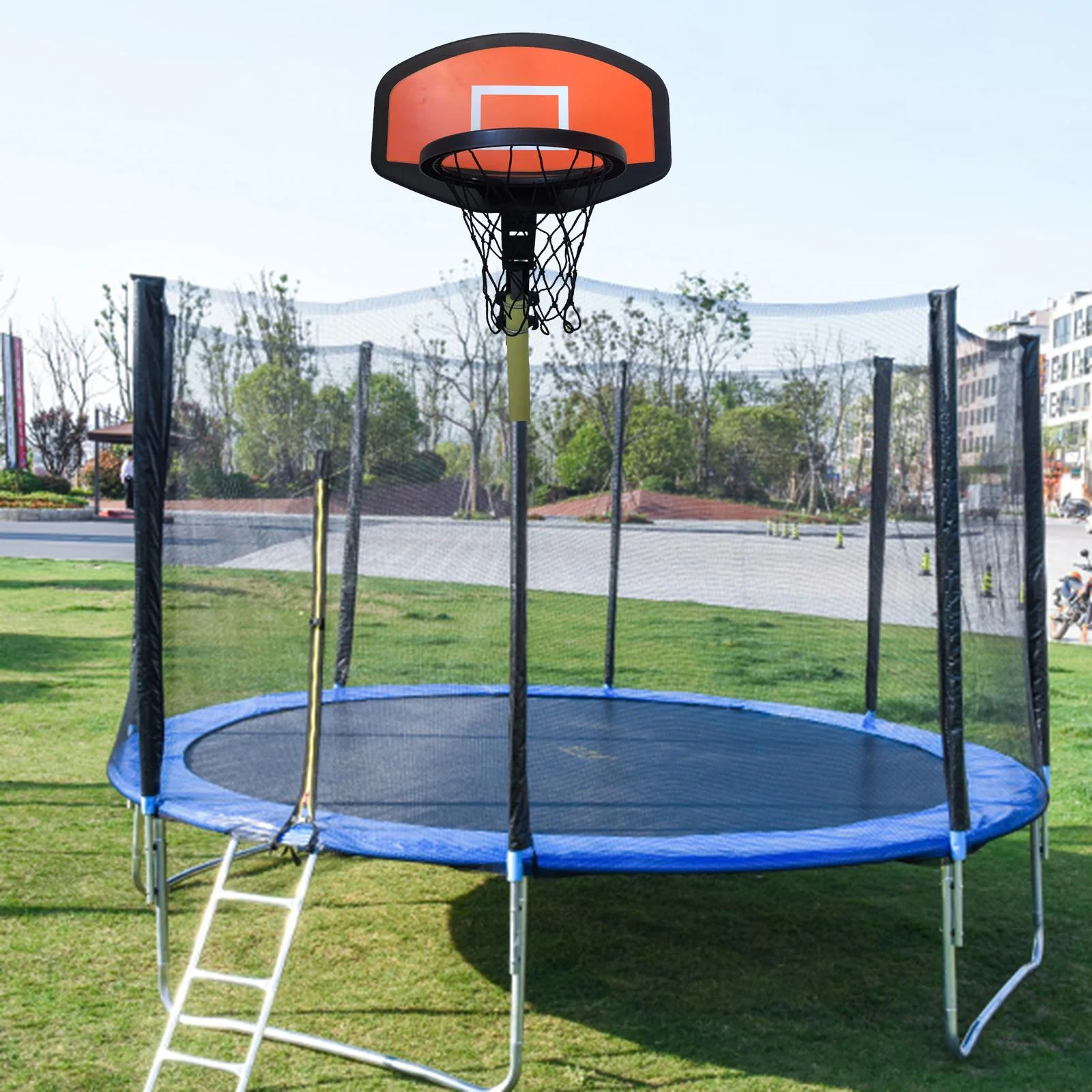 Basketball Hoop for Trampoline Basketball Backboard Toy Outdoor Sports Basketball Frame Trampoline Attachment for Curved Pole Outside Garden