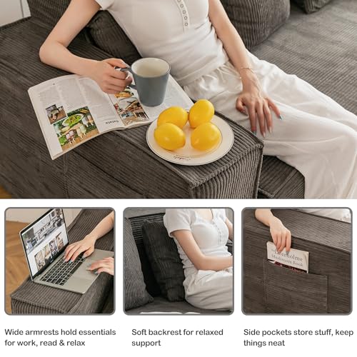 HOMREST 76" Convertible Memory Foam 3-seat Sofa, Pull Out Sleeper Sofa Bed, 2 in 1 Folding Couch Bed, Fold Out Floor Couch Corduroy Fabric with 3 Pillows for Living Room Bedroom Lounge (Grey)