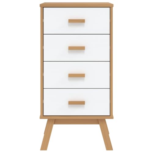 Bedside Cabinet White and Brown Solid Wood Pine,Modern, White and Brown Wooden Bedside Table with Drawers for Ample Storage Bedroom Furniture