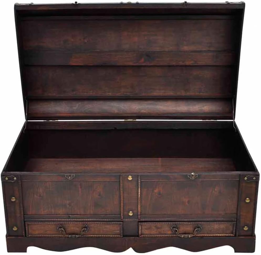 Wooden Storage Trunk Treasure Chest, Decorative Small Wooden Chest with Hinged Lid for Home Livingroom Bedroom Cafe Bar Hotel