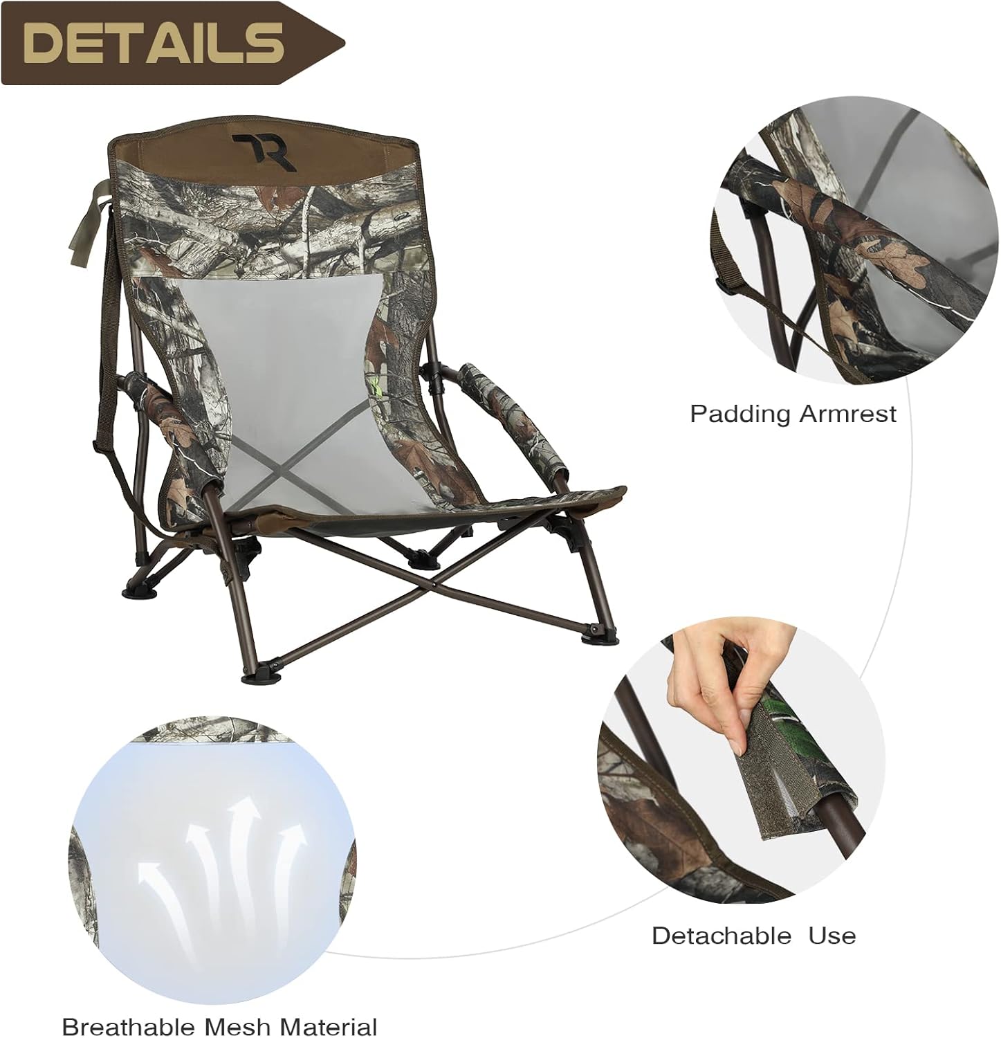 TR Low-Profile Hunting Chair Portable,Folding Camping Chairs Turkey Low Seat with Carry Bag,CAMO