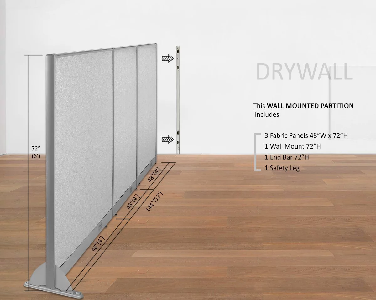 GOF 144"W x 72"H Wall Mounted Office Partition Cubicle Panel Room Divider