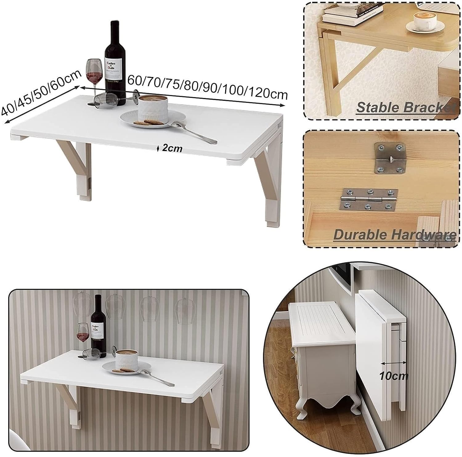 Wall-Mounted Table Wall Mounted Table Kitchen, Folding Drop Leaf Dining Table Corner Computer Desk for Small Spaces Laptop Desk Bedside Gaming Workstation, 120 * 40 cm