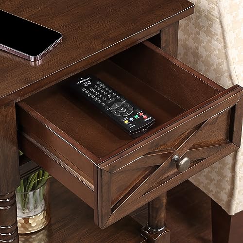 Convenience Concepts Country Oxford End Table with Charging Station, Espresso