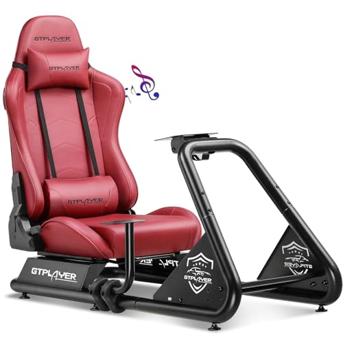 GTPLAYER Racing Simulator Cockpit with Seat and Bluetooth Speakers, Racing Style Reclining Seat and Ultra-Sturdy Alloy Steel Frame, A/B Box (Blue)