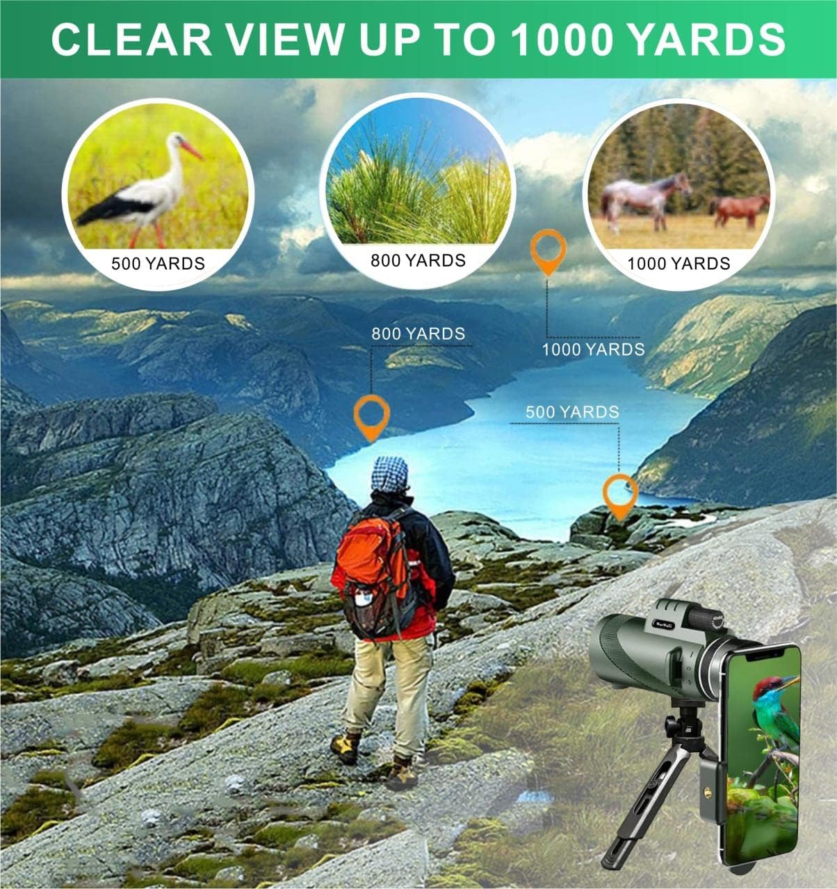 Starscope Monocular Telescope for adults-80X100 High Power Night Vision-BAK4 Prism-HD Monoculars for Smartphone Holder-Upgraded Tripod-for Bird Watching Hunting Hiking Camping Gifts for Man