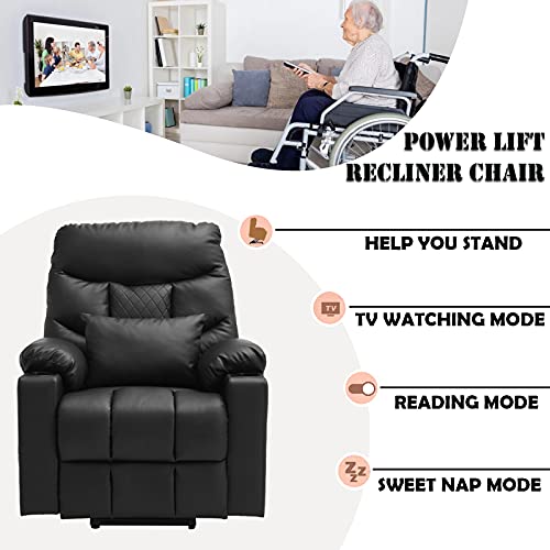 IPKIG Power Lift Chairs Recliners for Elderly with Massage and Heated, Linen Fabric Lift Recliner Chair with USB Ports, Massage Remote and Side Pocket for Living Room, Home Theater Seat (Grey)