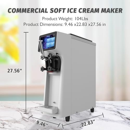 Commercial Ice Cream Maker Machine 1000W Single Flavor Soft Serve Ice Cream Machine 2.7 to 4 Gal/H 110V Ice Cream Machine with Pre-cooling, Auto Clean,LCD Panel for Snack Bar Restaurants