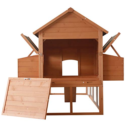 PawHut 137" Chicken Coop for 8-10 Chickens, Large Chicken House, Wooden Poultry Hen Cage with Nesting Box and Run for Backyard, Gray