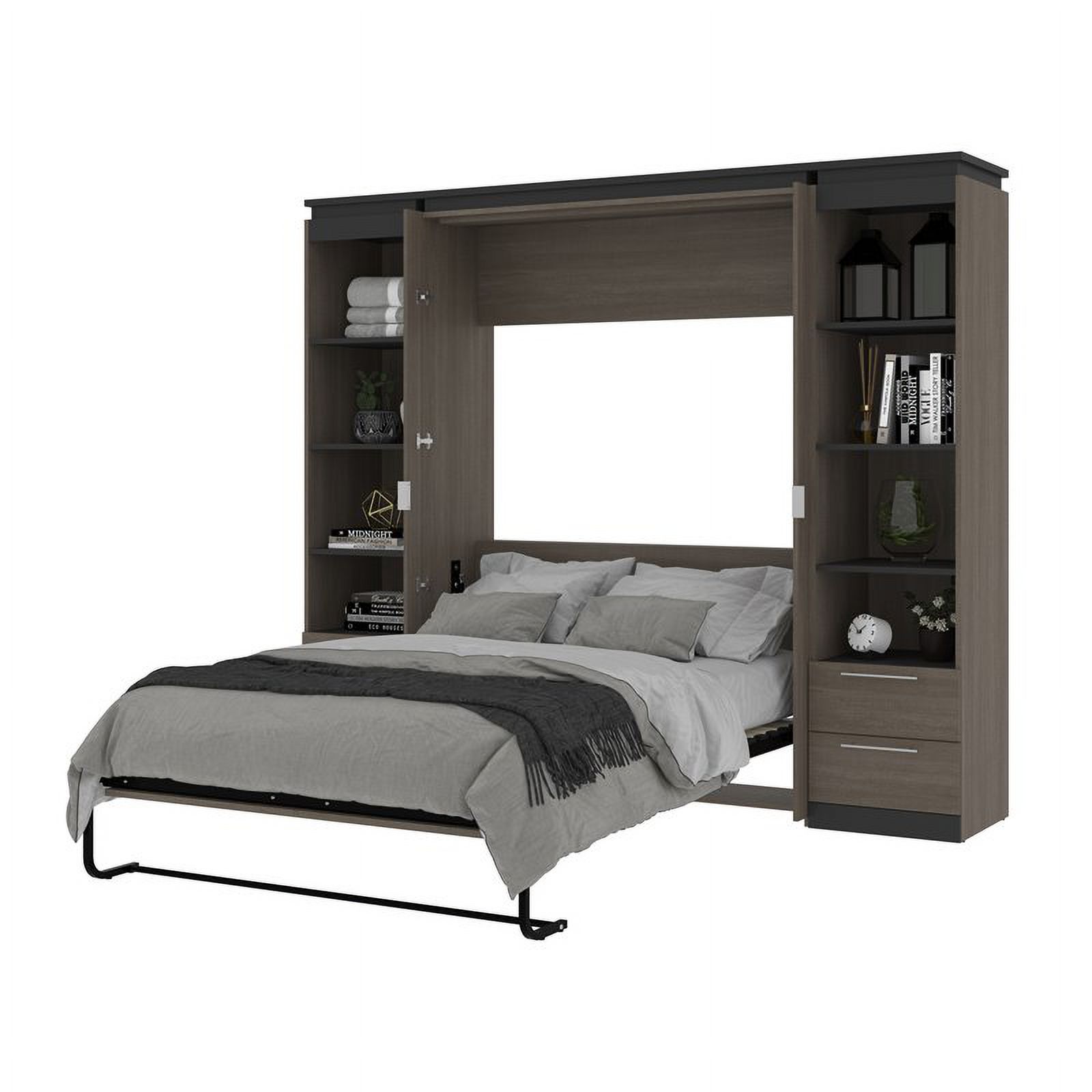 Atlin Designs 98" Full Murphy Bed and 2 Bookcases with Drawers in Bark Gray