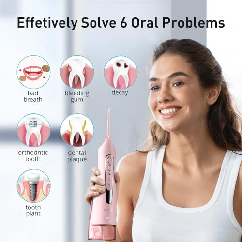COSLUS Water Dental Flosser Teeth Pick: Portable Cordless Oral Irrigator 300ML Rechargeable Travel Irrigation Cleaner IPX7 Waterproof Electric Flossing Machine for Teeth Cleaning F5020E