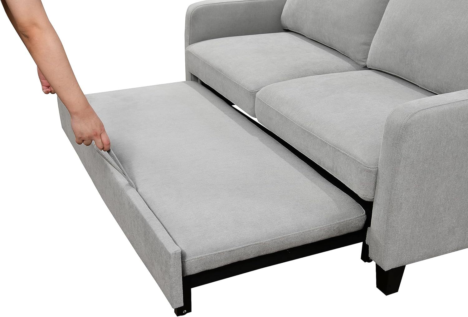 69" 3 in 1 Convertible Queen Sleeper Sofa Bed, Modern Fabric Loveseat Futon Sofa Couch w/Pullout Bed, Small Love Seat Lounge Sofa w/Reclining Backrest, Furniture for Living Room, Light Gray