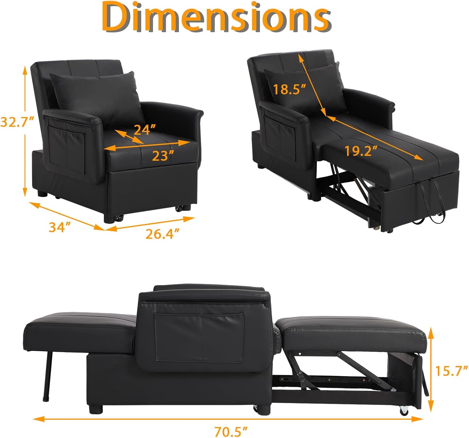 BINGTOO Bed Chair, 3 in 1 Lounge Chair,Multi-Function Folding Sofa Bed, Ottoman Bed Sleeper, Pull Out Sofa Bed Chair, Ottoman Bed, Convertible Chair to Bed, Pull Out Bed Couch for Home Office