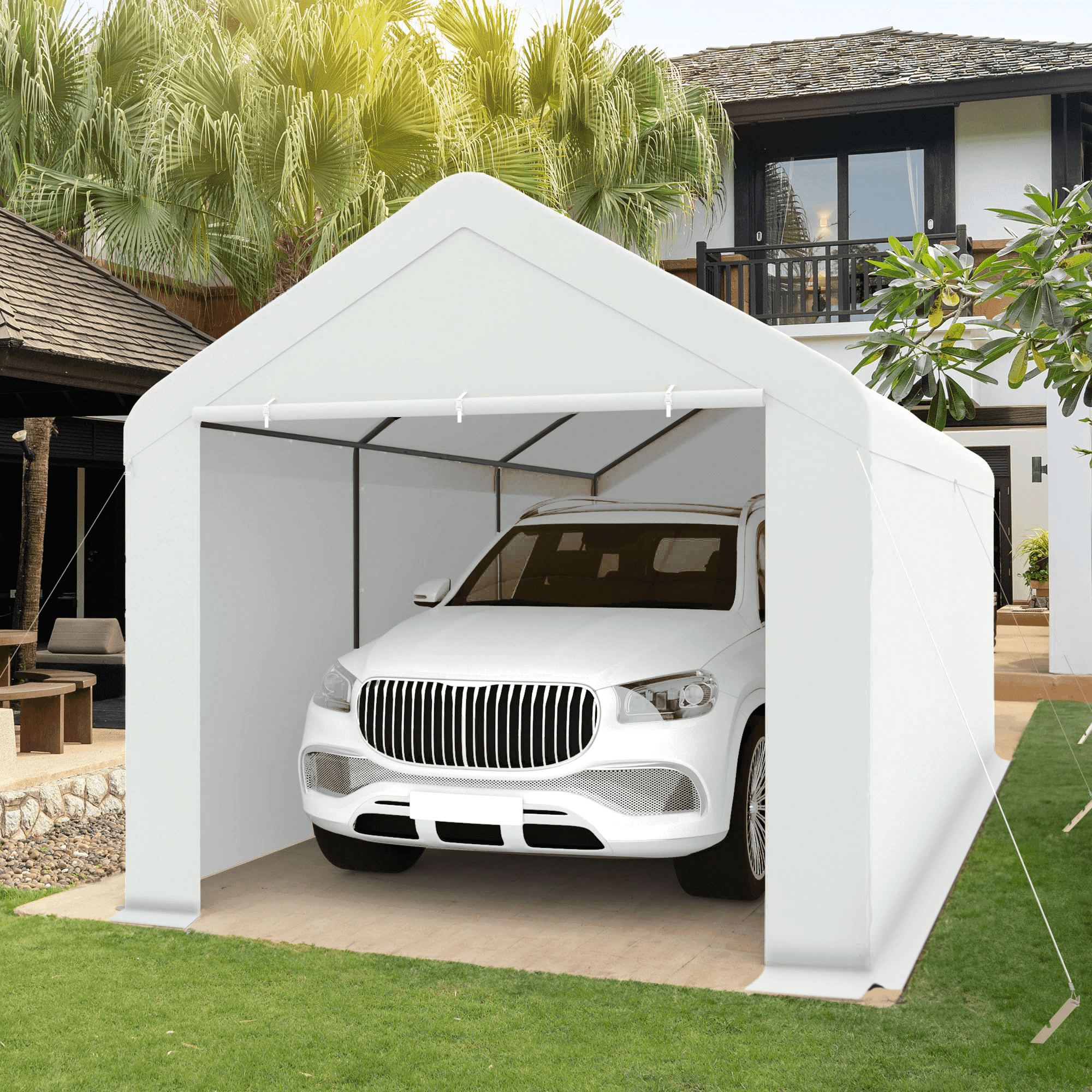 TANGJEAMER Carport 10'x20' Heavy Duty Car Canopy Portable Garage with Removable Sidewalls & Doors for Truck Boat Car Port, Party, Storage