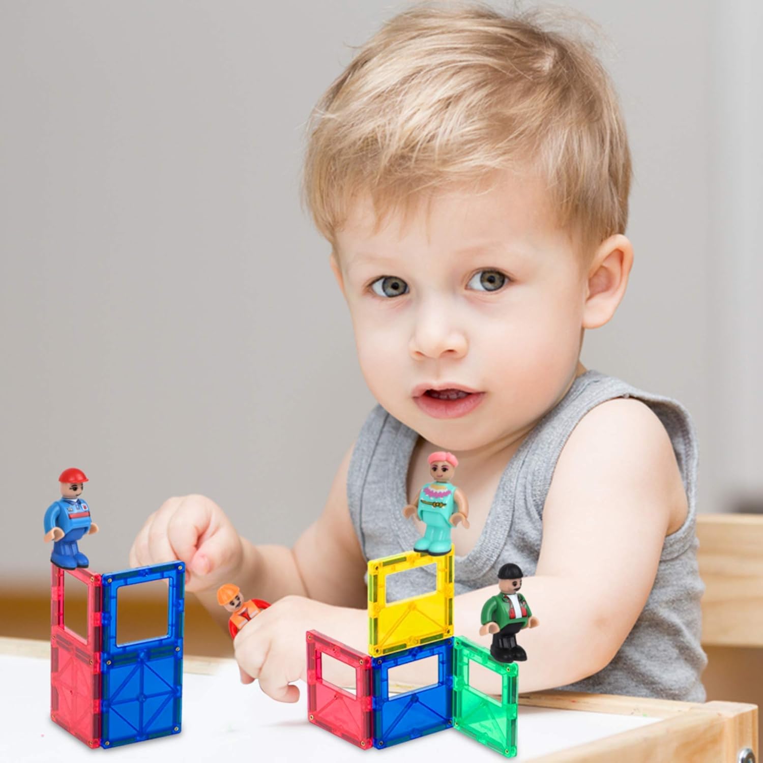 Award Winning Playmags Clear Colors Magnetic Tiles Building Set 50 + 6 Pc Set with Car - STEM Magnetic Toys Develop Motor Skills & Creativity, Colorful, Durable Magnet Building (56 Pc Set)