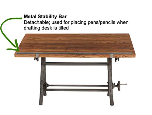 Vintage Drafting Table | Adjustable Height and Tiltable. Features Iron Cast Base and Reclaimed Mango Wood Table Top.