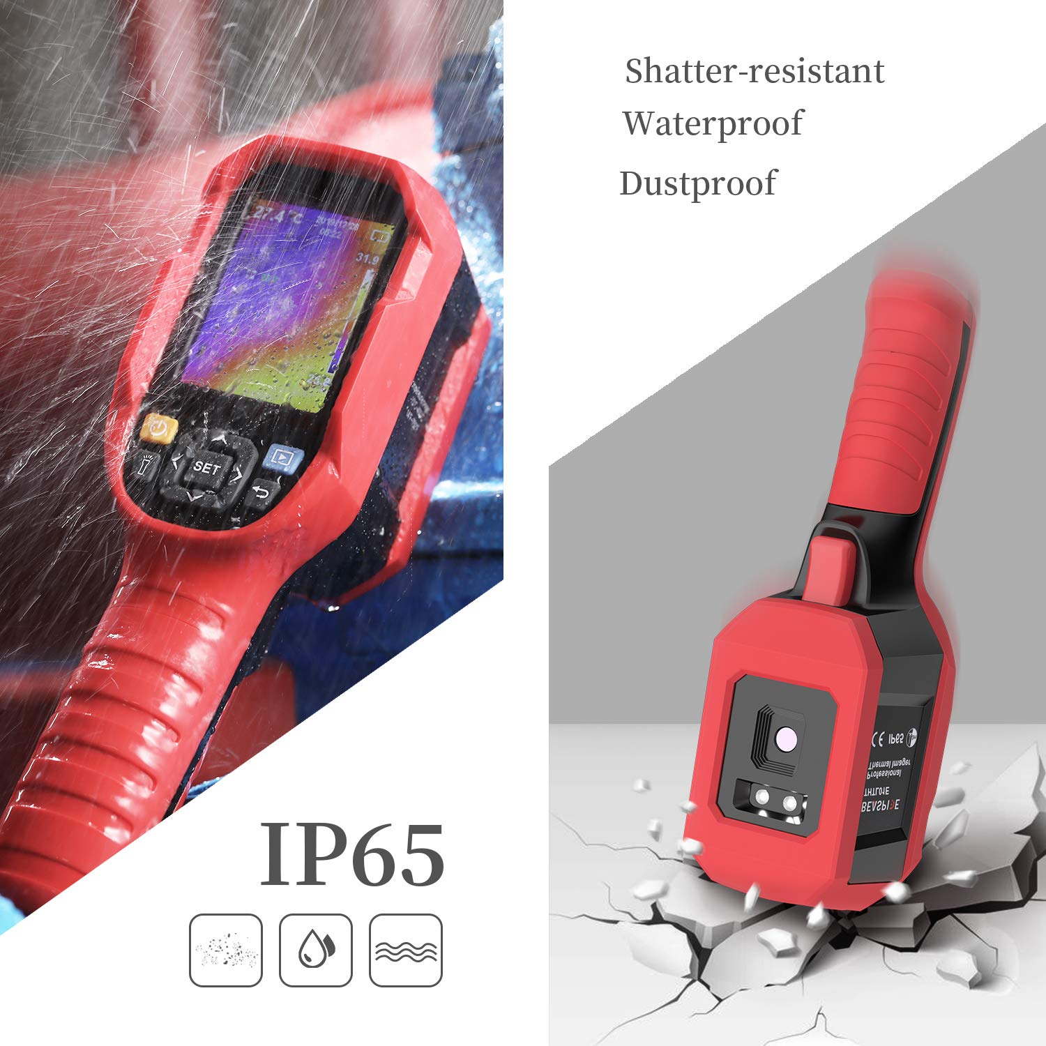 220 x160 IR Infrared Thermal Imager Camera Rechargeable Handheld, 35200 Pixels Temperature Automatic Tracking Thermal Imaging Camera with 3.5” LCD Display, 5 Colors Palette and LED Light
