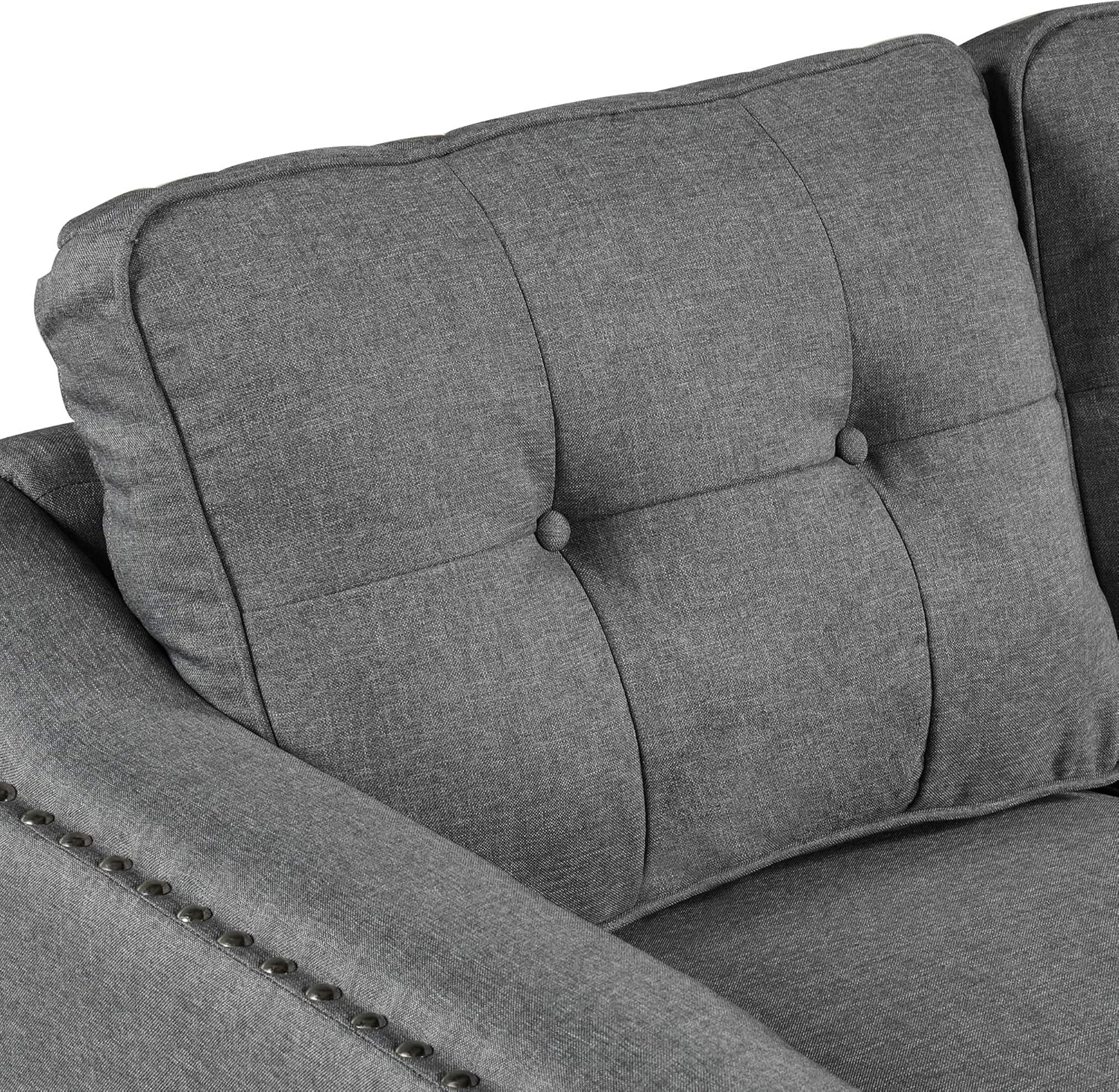 FANYE 3 Pieces Living Room Furniture Sets Include, Loveseat and Armchair, Linen Fabric Upholstered Sectional Classical Rivets Decor and Tufted Back Cushions, Retro Gray Sofa & Couch, 77.2"