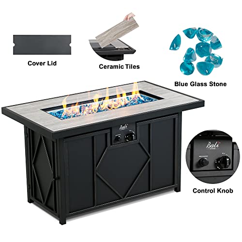 BALI OUTDOORS 50000 BTU Propane Fire Pit with Lid, 28 inch Fire Pit Table Outdoor, Black Firepits for Outside Backyard, Patio