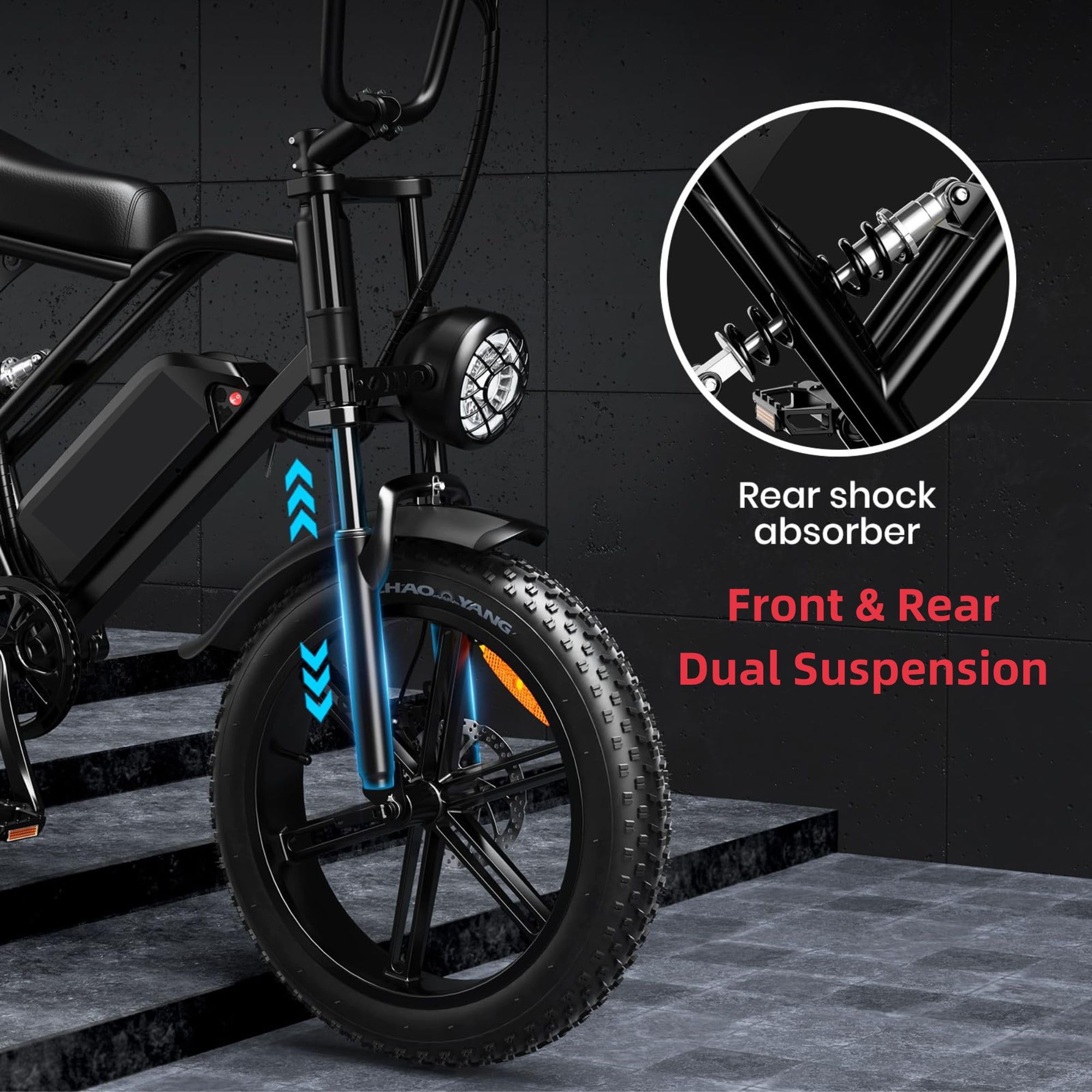BreezeRider 20" Fat Tire Electric Bike for Adults 750W Brushless Motor 48V 15AH Removable Battery Ebike Commuter Electric Mountain Bike 7-Speed Dual Suspension