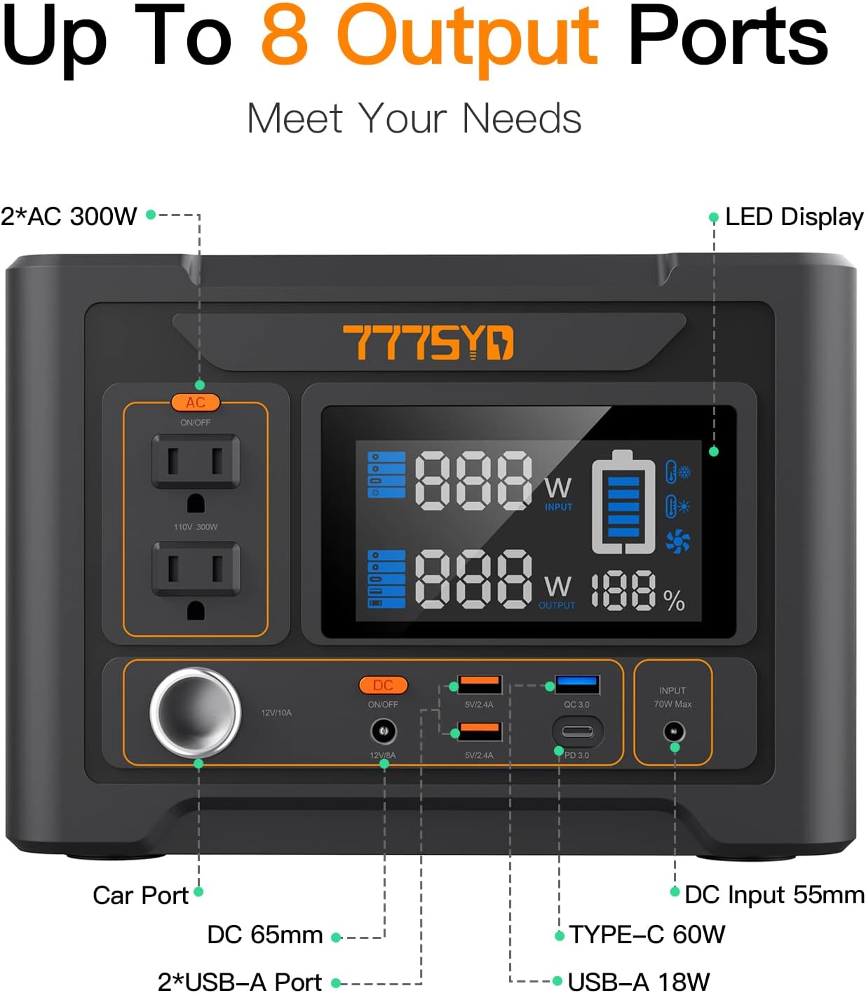 777SYD Portable Power Station 300W, 416Wh Backup Lithium Battery Pack Solar Generator, ship from America, 110V/300 Watt AC Outlet, Power Station for Outdoor Camping Travel CPAP Blackout Emergency