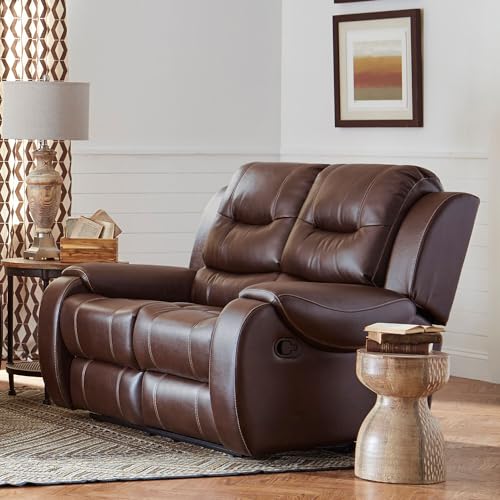 Cambridge Brown Abilene Double Reclining Loveseat for Living, Family, Game Room, Man Cave, or Office Faux Leather