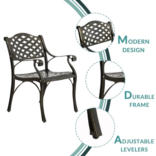 MEETWARM 9-Piece Outdoor Furniture Dining Set, All Weather Cast Aluminum Patio Garden Set with 8 Chairs,1 Oval Table, 2" Umbrella Hole, Dark Bronze