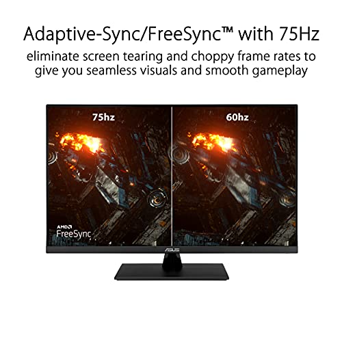 ASUS 31.5” 2K Monitor (VP32AQ) - WQHD (2560 x 1440), IPS, 100% sRGB, HDR10, 75Hz, Speakers, Adaptive-Sync/FreeSync, Low Blue Light, Eye Care, VESA Mountable, Frameless, DisplayPort, HDMI, Tilt,BLACK