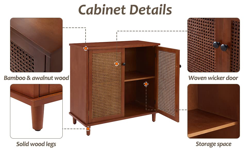 Zouron Entryway Cabinet Wood Accent Storage Cabinet with Metal Handle Doors, Wood Grain Sideboard Buffet Cabinet for Entryway, Hallway Living Room, Free Standing Accent Cabinet, 1 Pcs