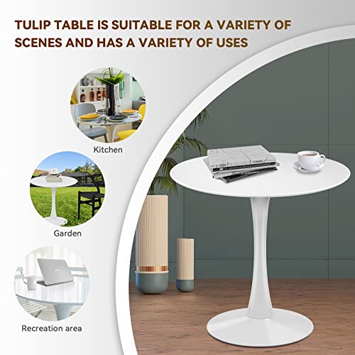 31.5 inch Round Dining Table, Mid Century Modern Small Tulip Table with Metal Pedestal Base for Living Room Kitchen Dining Room (Black)