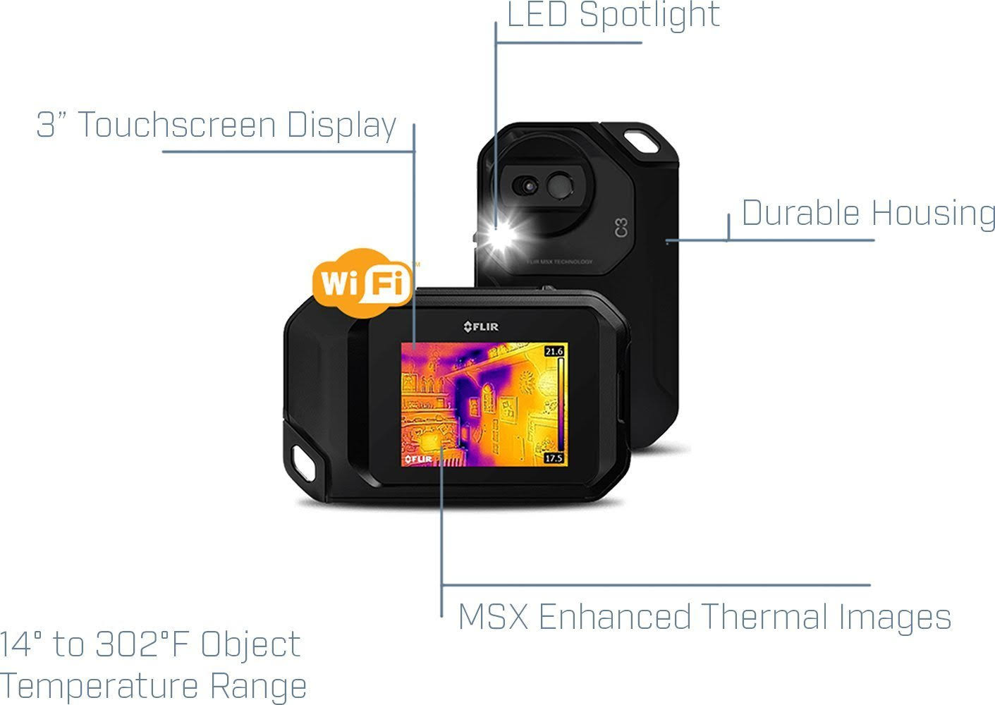 FLIR C3 - Thermal and visual light camera combo - compact - 0.0048 MP - Wi-Fi