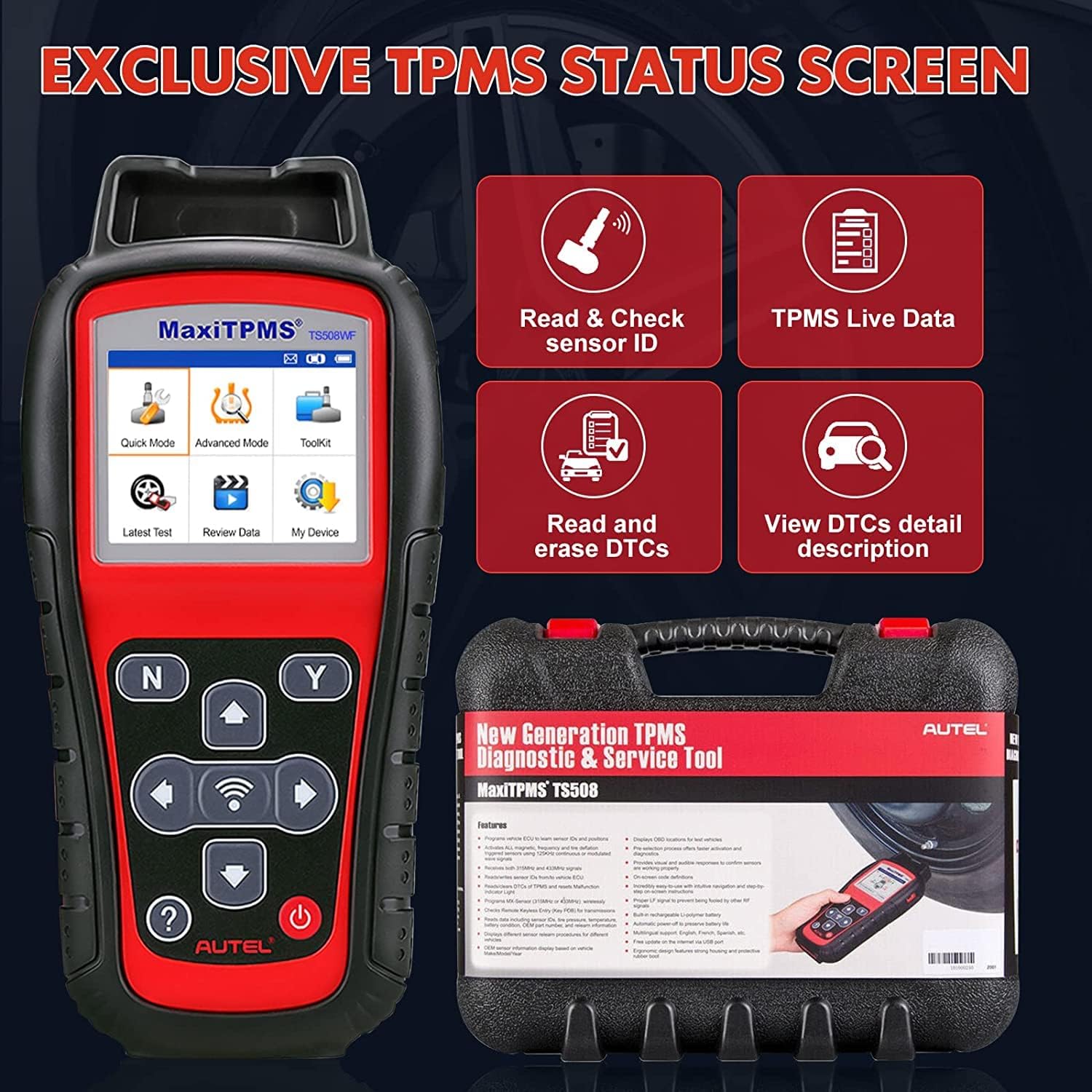 Autel MaxiTPMS TS508WF TPMS Relearn Tool, 2024 Enhanced TS508 Wi-Fi Version, Mx-Sensor TPMS Progamming Tool, One-Click TPMS Diagnose & Reset, Activate All Sensors, Live Data, Read/Clear TPMS DTCs