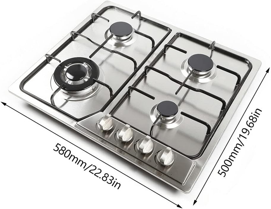 Gas Cooktop 23 inches 4 Burners Gas Stove - gas hob stovetop Stainless Steel Cooktop 4Sealed Burners Cast Iron Grates Built-in Gas Stove Top LPG/NG Gas Cooktop Thermocouple Protection